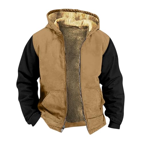 Discounter Merch, Übergangsjacke Herren Skianzug Herren Winterjacke Fleece Cardigan Kapuzenjacke Winter Kapuzenpullover Warme Langarm Jacke Wintermantel Herren Lang Warm College Jacke(Gold,3Xl) von SHE.White