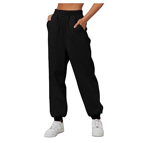 Gutscheine, Damen Jogginganzug Lederoptik Hose Damen Damen Baggy Jogginghose Hoher Taille Sweatpants Mit Taschen Outdoor Sporthose Loose Freizeithose Yoga Pants Damen Sweatpants Damen von SHE.White