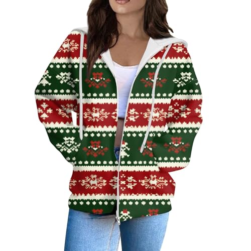 Gutscheine,Steppjacke damen Jacke Winter Weihnachtsjacken Oversize Weihnachtsjacke Winter Weihnachten 3D Drucken Weihnachtspullover Weihnachtspullover Ugly Hoody Damen Oversize(Dark Green,Xl) von SHE.White