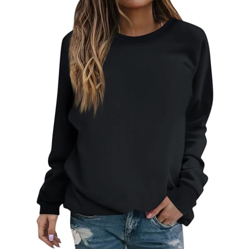 Hoodie Klamotten Teenager mädchen Strickpullover Damen schwarz Damen Einfarbig Oversize Rundhals Pulli Athletic Fitness Outdoor Sweatshirt Ohne Kapuze Tops Hoody Damen mit Kapuze (Schwarz, S) von SHE.White