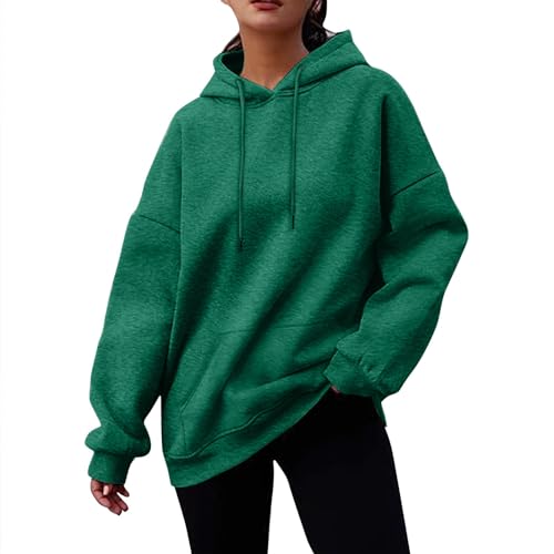 Hoodies Damen,Damen Oversize Einfarbig Winter Herbst Fleece Sweatshirt Kapuzenpullover Mit Tasche Casual Langarmshirt Pullover Mit Kapuze Sport Fitness Outdoor Hoody Pullover Tops S-XXXL von SHE.White