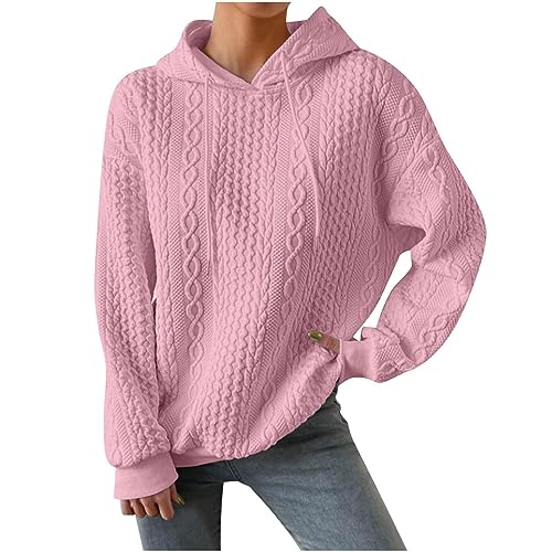 Angebote des Tages Heute Damen Damen Pullover Damen Damen Oversize Winter Jacquardgewebe Strickpullover Mit Drawstring Einfarbig Langarm Sweatshirt Mit Kapuze Damen Pullover Winter (Rosa, 5XL) von SHE.White