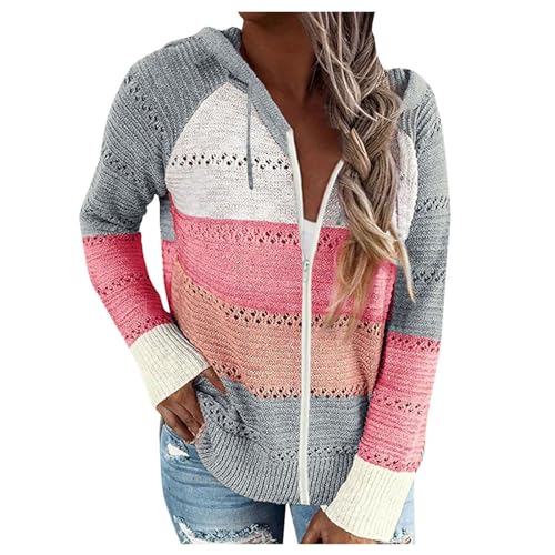 Outlet Angebote Oversize Pullover Damen Hoodies für Damen Damen Oversize Patchwork Strickpullover Mit Drawstring Winter Langarm Sweatshirt Mit Kapuze Shirt Langarm Damen (Orange, 3XL) von SHE.White