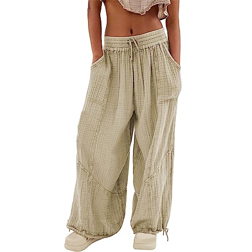 Hosenrock Yoga Wide Leg Trousers Haremshose Schwarz Damen Damen Pumphose Sommerhose Damen Lang Weit Damen Yogahose Loose Fit Haremhose Wanderhose Damen Leicht Tennisrock Damen Mit Hose(1-Khaki,XXL) von SHE.White