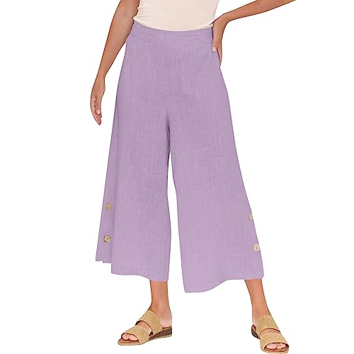 Leinen Hose Musselin Hose Damen Culotte Culotte Blau Paperback Hose Sporthose Damen Weite Hose Damen Sommer 7/8 Elegant Palazzo Hose Damen Hippie Lange Hosen Rock Mit Hose Drunter(Lila,S) von SHE.White