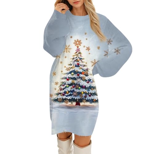 Meine Bestellung, Abendkleider Elegant Kleid Damen Weihnachtskleid Fleece Pullover Kleid Weihnachtsmotiv Partykleid Weihnachts Party Dresses Strickkleider Damen Winter Winterkleid(Light Gray,M) von SHE.White