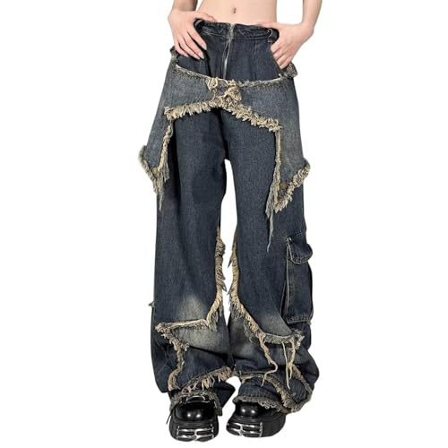 Meine Bestellung, Damen Schwarz Sweathose Damen Baggy Jeans Y2K High Waist Stretch Denim Hosen Weites Bein Jeanshosen Mädchen Streetwear Weite Hosen Damen Fallschirm Hose(6-Light Gray,XXL) von SHE.White