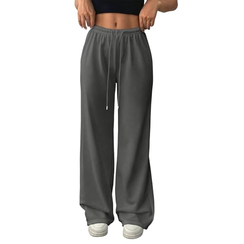 Meine Bestellung, Große Größen Sporthose Damen Lang Y2K Weite Hose Palazzo Pants High Waist Weite Hosen Mit Taschen Elegant Damenhose Weite Hose Damen Stoff Mittelalter Hose(Dunkelgrau,XXL) von SHE.White