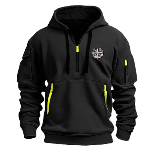 Meine Bestellung, Männer Pullover Fleecepullover Herren Hoodie Herren Oversize Half Zip Kapuzenpullover Mit Tasche Winter Langarm Kapuzenpulli Pullover Weiß Sweatjacke Herren Mit Kapuze(Black,L) von SHE.White