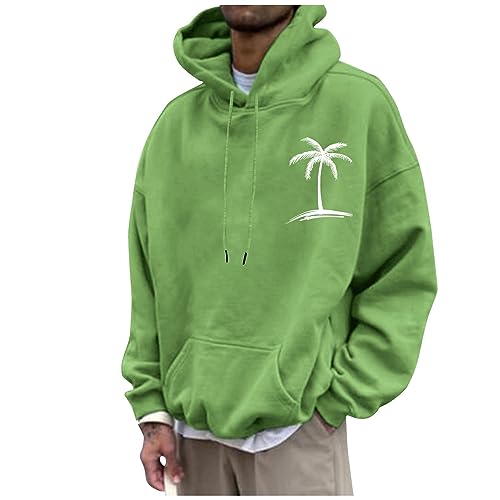 Meine Bestellung, Oversized Tshirt Herren Men's Sweaters & Sweatshirts Pullover Herren Coconut Tree Drucken Hoodies Winter Herbst Kapuzenpullover Mit Kordelzug Hoodie Männer Hoodie(Grün,XL) von SHE.White