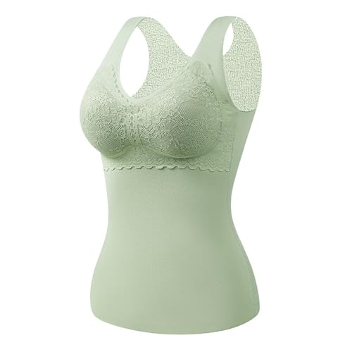 Meine Bestellung, Shapewear Spaghetti Top Damen Unterhemd Mit BH Damen Sport BH Winter BH Hemd Ohne Bügel Mit Cups Verstellbare Tank Tops Sporttop BH Hemdchen(Mint Green,2XL) von SHE.White