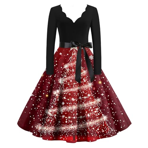 Meine Bestellung, Winter Kleider Damen Cocktailkleid Damen Weihnachtskleider Lustig Weihnachten Cocktailkleid Ugly Weihnachtsmotiv Festlich Partykleid Kleid Winter Festliche Kleider Für(Gold,L) von SHE.White