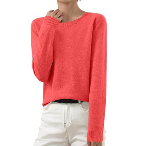 Meine Bestellung, Winterpullover Damen Shirt Langarm Damen Strickpullover Damen Einfarbig Pullover Oversized Pulli Elegant Langarm Sweatshirt Crop Pullover Damen Hoodies Für Damen(Watermelon Red,M) von SHE.White