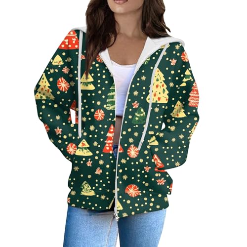 Meine Bestellung,Winterjacke Damen Weihnachtspullover Mit Licht Weihnachtsjacken Oversize Weihnachtsjacke Winter Weihnachten 3D Drucken Weihnachtspullover Weihnachts Hoodie Jacke Winter(Army Green,L) von SHE.White