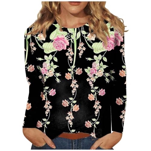 Meine Bestellung Anzeigen, Meine Bestellungen Anzeigen Dirndlbluse Schwarz Damen Vintage Blumen Drucken Rundhals Langarmshirt Casual Oversize Winter Autumn Pullover Oberteile Longshirt (Grün,L) von SHE.White