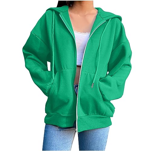 Meine Bestellung Sweatshirt Damen Damen jacken Damen Einfarbig Y2K Kapuzenjacke Mit Reißverschluss Outdoor Langarm Sweatshirt Jacke Mantel Mit Kapuze Sweater Damen (Dark Green, 3XL) von SHE.White