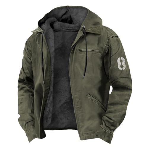 Meine Bestellungen Anzeigen, Kapuzenjacke Herren Arbeitsjacke Herren Winterjacke Fleece Cardigan Kapuzenjacke Winter Kapuzenpullover Warme Langarm Jacke Mantel Kurz Herbstjacke(Army Green,3Xl) von SHE.White