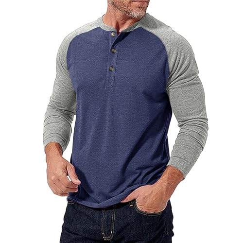 Meine Bestellungen Anzeigen, Pullunder Herren Sweatshirt Herren Ohne Kapuze Herren Pullover Langarm Farbblocking Button Down Henley Langarmshirt Outdoor Pullover Sweater(Dunkelblau,XL) von SHE.White