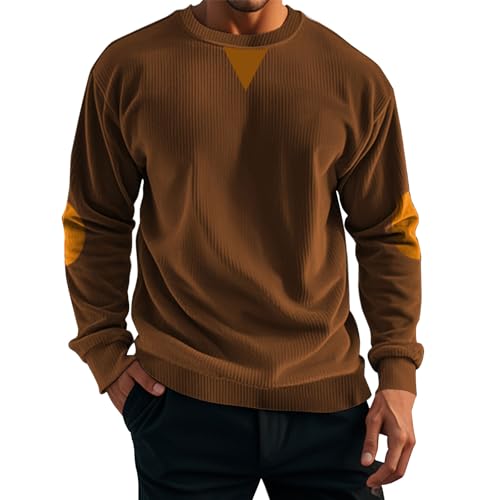 Meine Bestellungen Anzeigen, Strickpullover Herren Sweatshirt Herren Pullover Herren Einfarbig Rundhals Patchwork Fleece Strickpullover T-Shirt Pullover Rot Herren Fleece Pullover(Braun,S) von SHE.White