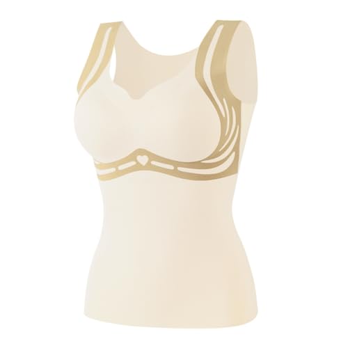 Outlet Angebote, BH Hemd Damen Mit Cups BH Damen Mit Bügel Unterhemd Mit BH Sport BH Winter BH Hemd Ohne Bügel Mit Cups Verstellbare Tank Tops Spaghettiträger Top Damen BH Hemd Mit Bügel(Beige,3Xl) von SHE.White