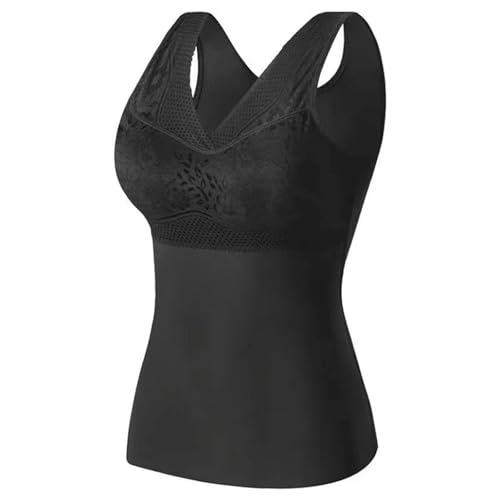 Outlet Angebote, Damen Top Unterhemden Damen Baumwolle Unterhemd Mit BH Sport BH Winter BH Hemd Ohne Bügel Mit Cups Verstellbare Tank Tops Unterhemden Baumwolle Unterhemd Mit BH Integriert(Black,3Xl) von SHE.White