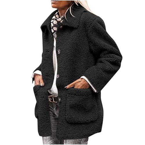 Outlet Angebote, Fleecepullover Damen Sweatjacke Damen Mit Kapuze Damen Fleecejacke Einfarbig Lang Sherpa Sweatjacke Warm Oberteil Herbst Winter Sweatshirt Mantel Fleece Jacke Winterjacke(Black,M) von SHE.White