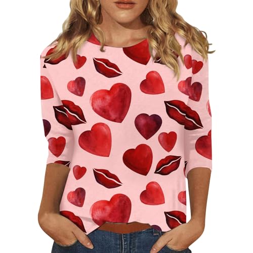 Outlet Angebote, Glitzer Oberteile Damen Party Bluse Damen Elegant Festlich Elegant 3/4-Ärmeln Valentinstag Druck Shirt Teenager Mädchen Lässig Bluse Festliches Oberteil Glitzer T Shirt Karneval von SHE.White