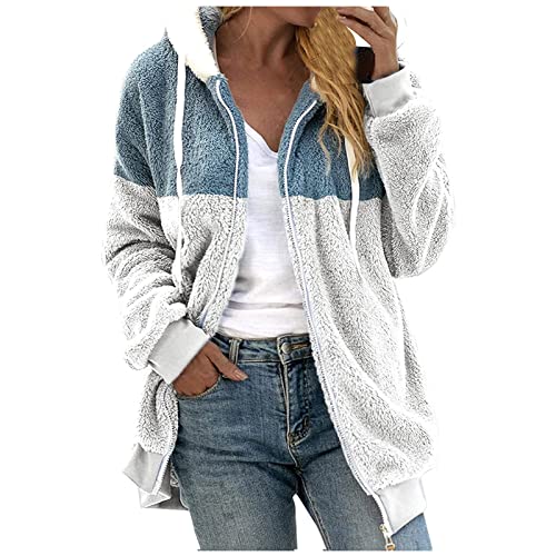 Outlet Angebote, Übergangsjacke Damen Oversize Shirt Damen Damen Sweatjacke Langarm Fleece Zip Up Kapuzenjacke Mit Tasche Warme Haarig Oversized Hoodies Teddyjacke Damen Winter Jacke(White,XXL) von SHE.White