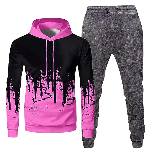 Outlet Angebote Sale, Activewear Für Herren Trikot Jogginganzug Herren Set 2-Teilig Set Zweiteilige Outfits Langarm Sweatshirt + Sweatpants Set Sommer Anzug Herren Nofs Jogginganzug(2-Hot Pink,XL) von SHE.White