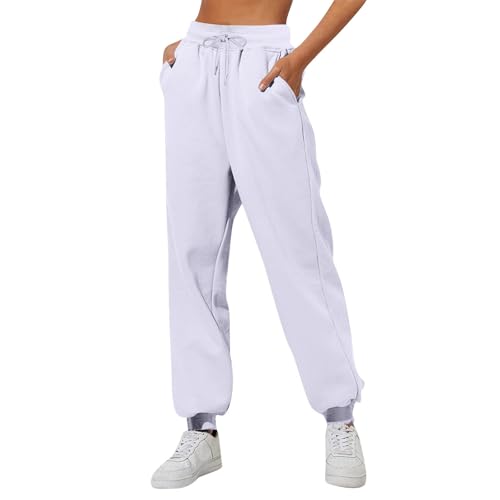 Outlet Angebote Sale, Winterhose Damen Pailletten Hose Silber Baggy Jogginghose Hoher Taille Sweatpants Mit Taschen Outdoor Sporthose Loose Freizeithose Trainingsanzug Warme Jogginghose von SHE.White