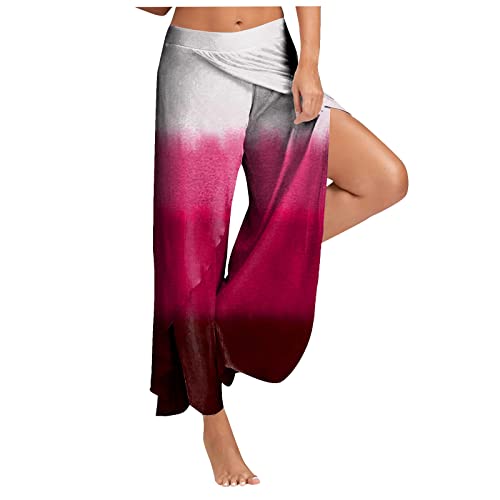 Palazzo Hose Damen Flowy Einfarbig Freizeithose mit Schlitz Sommerhosen Damen Leicht und Luftig Hosen Wickelhose Weites Bein Yogahose Dünne Bequeme Sporthose für Frauen Schlaghose Haremshose von SHE.White