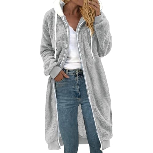 Retourenkauf Angebote, Fleecepullover Damen Sweatjacke Damen Mit Kapuze Damen Fleecejacke Einfarbig Lang Sherpa Sweatjacke Warm Oberteil Herbst Winter Sweatshirt Mantel Kaschmir Pullover Oberteile von SHE.White