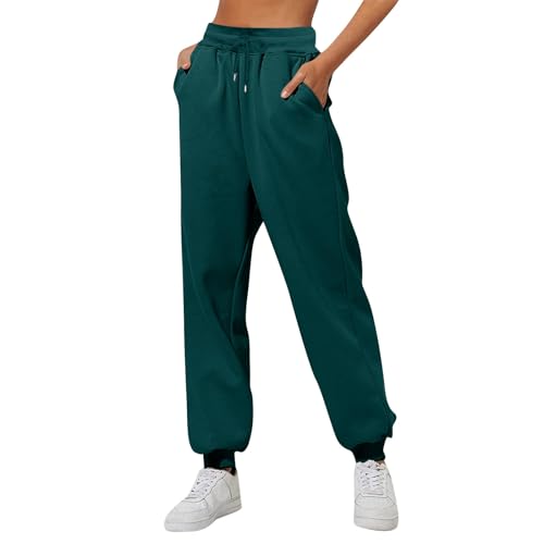 Retourenkauf Angebote, Trainingshose Damen Kurze Hose Damen Sport Baggy Jogginghose Hoher Taille Sweatpants Mit Taschen Outdoor Sporthose Loose Freizeithose Tanzen Winterhose Gefüttert(Grün,XL) von SHE.White