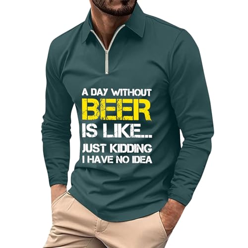 Retourenkauf Angebote Sweater Herren T-Shirt Weiß Briefe Drucken Einfarbig Revers Golf T-Shirt Mit Half Reißverschluss Regular Langarmshirt Tennis Poloshirt Mit Brusttasche Baumwolle (Dark Green,M) von SHE.White