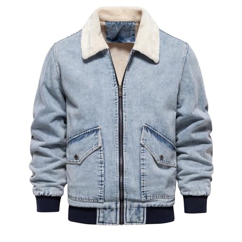 SHE.White Angebote, Herren Jacke Bomberjacke Herren Jeansjacke Fleece Ausschnitt Sherpa Jacket Western Unlined Denim Cowboy Westernjacke Jeans Jacken Für Herren Fahrrad Jacke Für Herren(Hellblau,XL) von SHE.White