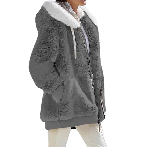 SHE.White Angebote, Jacke Beheizbare Jacke Damen Damen Sweatjacke Langarm Fleece Zip Up Kapuzenjacke Mit Tasche Warme Haarig Oversized Hoodies College Jacke Damen Mode(Dark Gray,4XL) von SHE.White