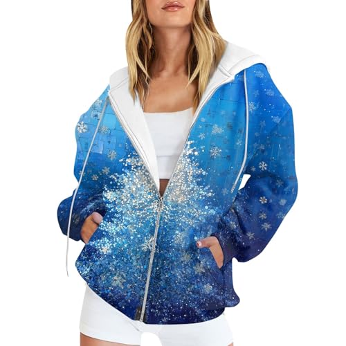 SHE.White Angebote, Jacke Damen Winter Weihnachtskleidung Weihnachtsjacken Lustige 3D Weihnachten Hoodie Christmas Kapuzenjacke Y2K Weihnachtspullover Mit Beleuchtung Hoody Mit Kapuze von SHE.White