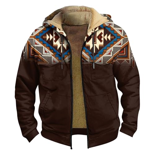 SHE.White Angebote Des Tages Heute, Teddy Jacke Herren Winterjacke Winterjacke Fleece Cardigan Kapuzenjacke Winter Kapuzenpullover Warme Langarm Jacke Winter Jacken Mens Jacket(Brown,Xxl) von SHE.White