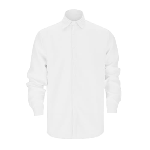 SHE.White Angebote des Tages Heute, Kariertes Hemd Herren Herren Hemd Langarm Hemden Einfarbig Waffel Kariert Revers Trachtenhemd Businesshemd Outdoor Polohemd Weißes Hemd Western Outfit(Weiß,XXL) von SHE.White