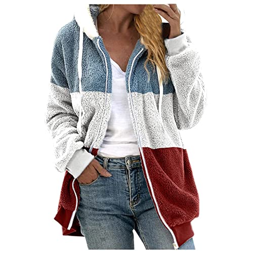 SHE.White Angebote des Tages Heute, Pullover Damen Jacke Damen Damen Sweatjacke Langarm Fleece Zip Up Kapuzenjacke Mit Tasche Warme Haarig Oversized Hoodies Jacken Damen Beheizte Jacke(Wine,5XL) von SHE.White