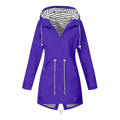 SHE.White Angebote des Tages Heute, Skijacke Damen Damen Mantel Übergangsjacke Einfarbig Regenmantel Austauschjacke Mit Tasche Regencape Regenjacke Beheizte Jacke Steppjacke(2-Purple,S) von SHE.White