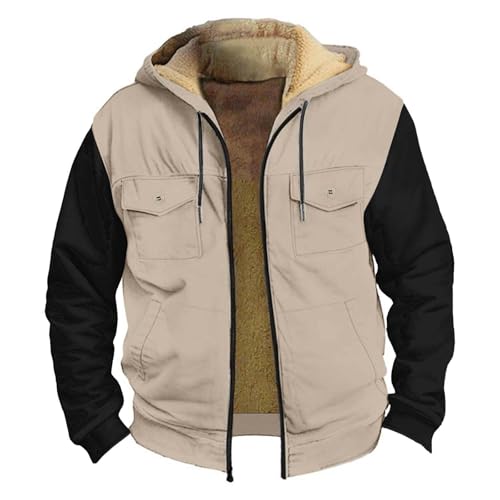 SHE.White Angebote des Tages Heute, Teddy Jacke Herren Winterjacke Winterjacke Fleece Cardigan Kapuzenjacke Winter Kapuzenpullover Warme Langarm Jacke Winter Jacken Winterjacke Herren(Beige,5XL) von SHE.White