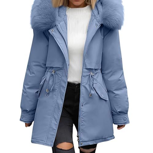 SHE.White Blitzangebote, Strickjacke Damen Herbst Damen Jacke Winterjacke Steppjacke Leichte Winddicht Übergangsjacke Winter Warme Wintermantel Für Frauen Teddy Tasche Winterjacke(Blau,XXL) von SHE.White