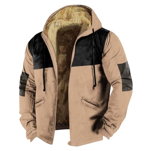 SHE.White Blitzangebote, Teddy Jacke Herren Mantel Herren Winterjacke Fleece Cardigan Kapuzenjacke Winter Kapuzenpullover Warme Langarm Jacke Cordjacke Männer Herren Jogginganzug(Khaki,6XL) von SHE.White