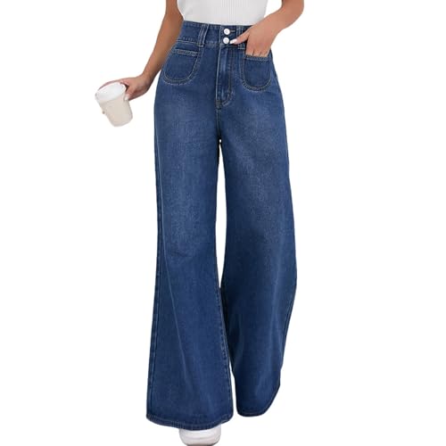 SHE.White Blitzangebote des Tages, Wide Leg Culotte Damen Winter Baggy Jeans Y2K High Waist Stretch Denim Hosen Weites Bein Jeanshosen Mädchen Streetwear Damen Hose Weites Bein Lang Hose Rot Damen von SHE.White