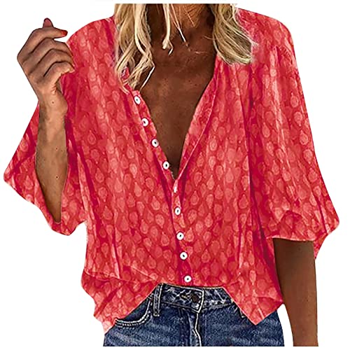 SHE.White Crop Shirt Damen Long Bluse Für Damen Sport Top Damen Shirts Damen Damen Longshirt Oberteil Damen Cardigan Bikini Top(Rot, L) von SHE.White