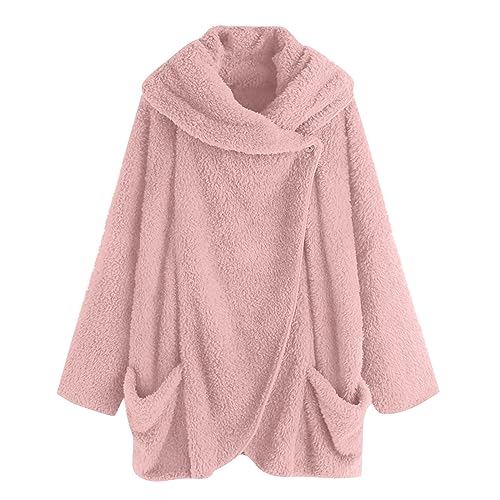 SHE.White Damen Strickjacke Wolle Outdoor Jacke Mantel Blau Softshellmantel Damen Lang Bolero Chiffon Blau Curvy Mode Damen Sweatjacke Oversize Jacken Für Mollige(1-Pink, 5XL) von SHE.White