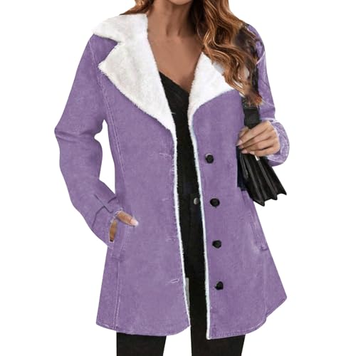 SHE.White Deals Of The Day, Kurzmantel Damen Fleecejacke Damen Winterjacke Steppjacke Leichte Winddicht Übergangsjacke Winter Warme Wintermantel Für Frauen Wintermantel Jacke Damen Winter(Lila,Xxl) von SHE.White