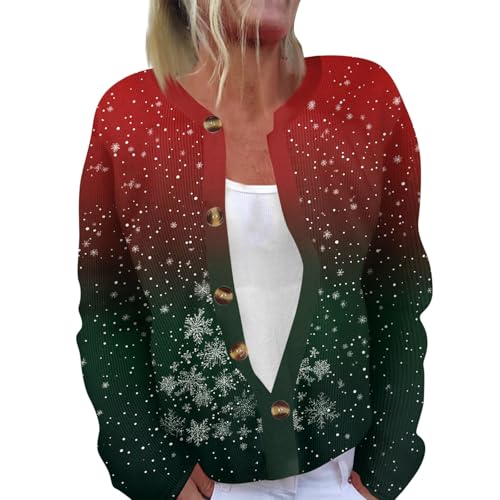 SHE.White Deals of The Day, Cardigan Damen Lang Weihnachtspullover Familie Pullover & Strickjacken Für Damen Weihnachtsjacke Strickjacke Mit Knopfleiste Strick Cardigan Weihnachts Strickjacke(Rot,M) von SHE.White