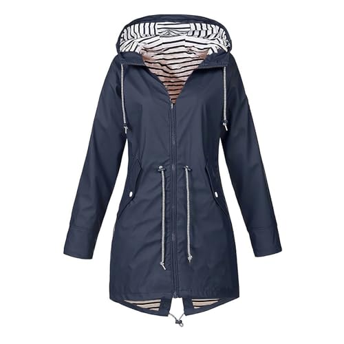 SHE.White Deals of The Day, Steppjacke Damen Daunenjacke Damen Übergangsjacke Einfarbig Regenmantel Austauschjacke Mit Tasche Regencape Regenjacke Kunstfell Jacke Gummistiefel(2-Dark Blue,L) von SHE.White